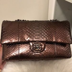 CHANEL, Bags, Auth Chanel Python Metallic Bronze Medium Flap